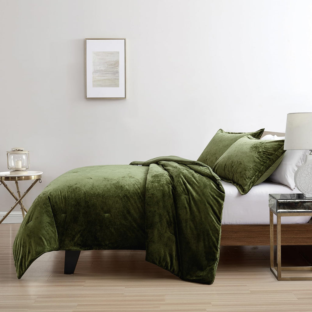 Luxury Velvet Comforter Set, 3 Pieces Reversible Comforters with 2 Pillow Shams, Brushed Solid