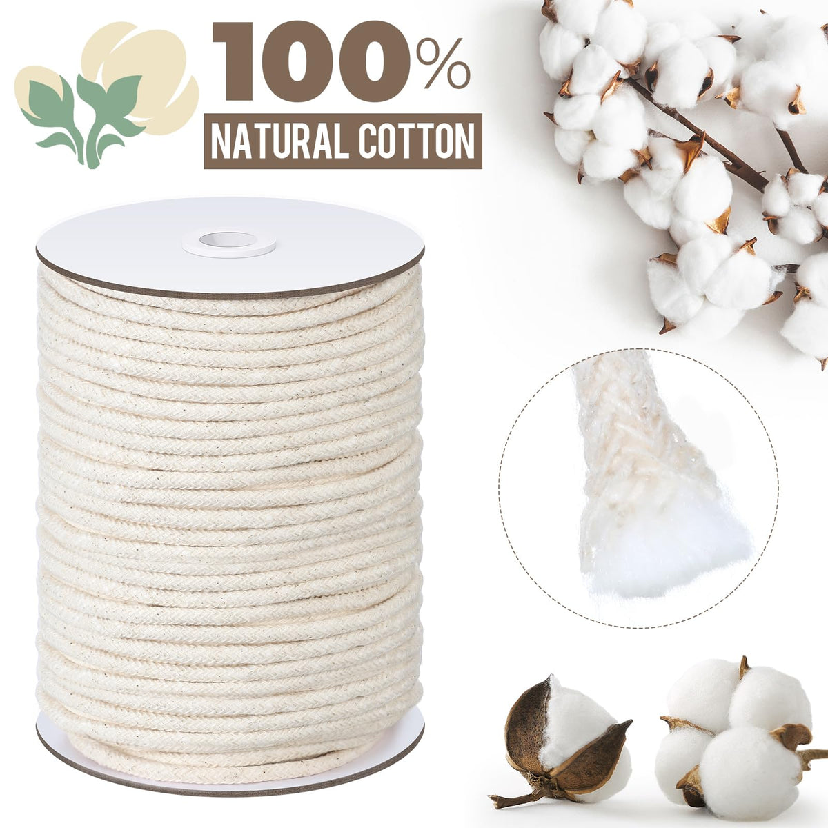 1/4" Cotton Piping Cord 6 Mm for Sewing and Crafts,100 Yds