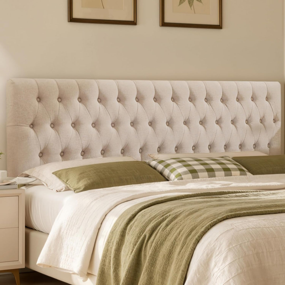 Button-Tufted Upholstered Queen Headboard with Adjustable Height