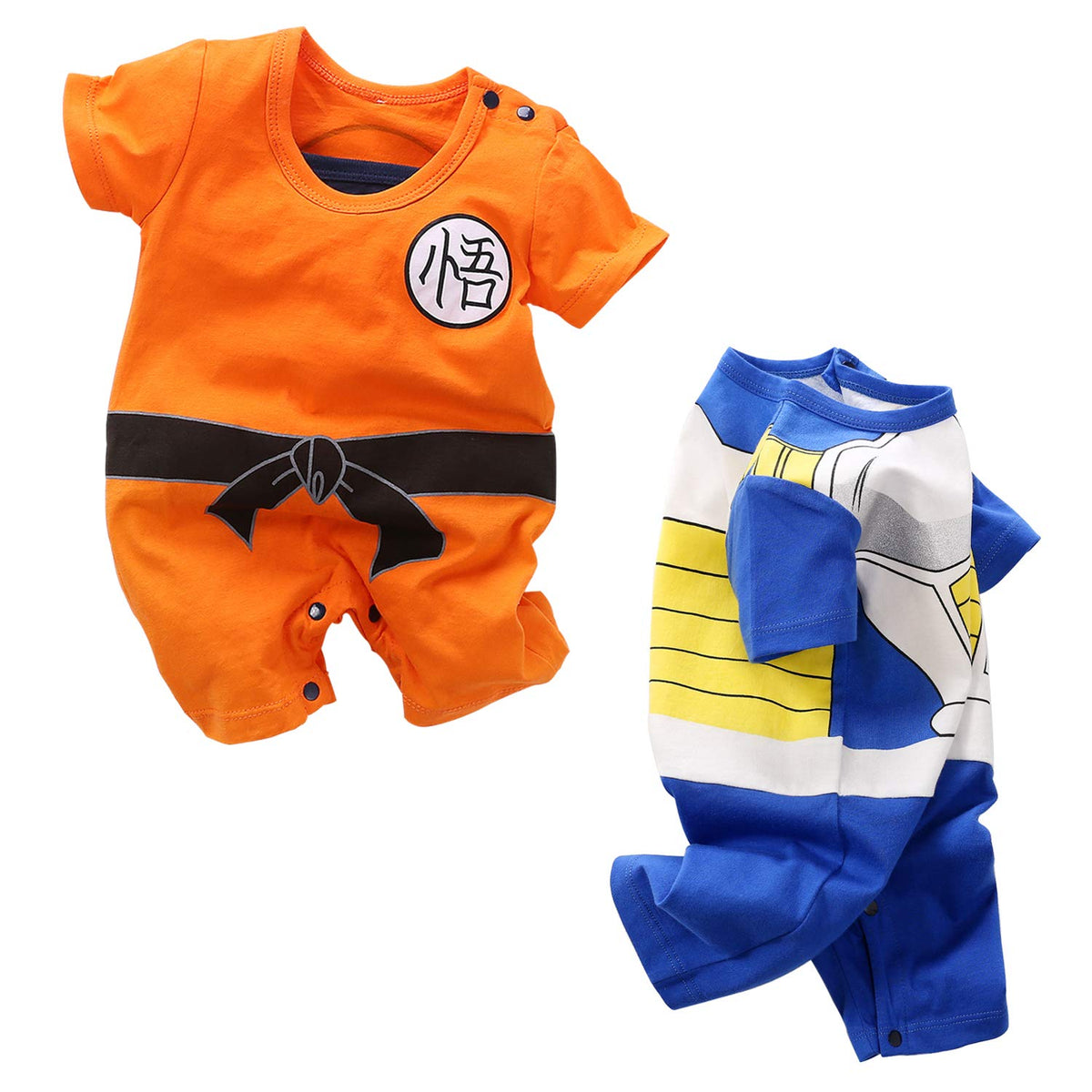 Baby Boys' 2 Pack Short Sleeve Romper Toddler Cartoon Bodysuit Outfits, Orange/Blue, YY-LTY1959