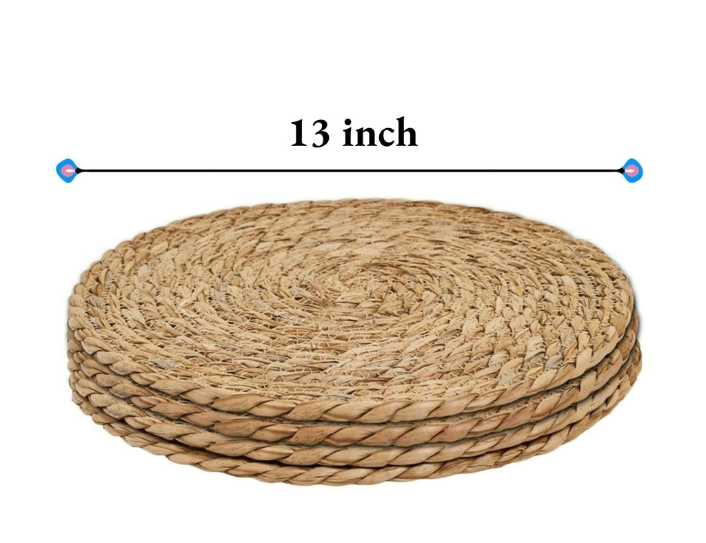 13 in Round Woven Placemats Plate Chargers Set of 4, Boho Farmhouse Rustic Woven Place Mats for Dining Table Decor