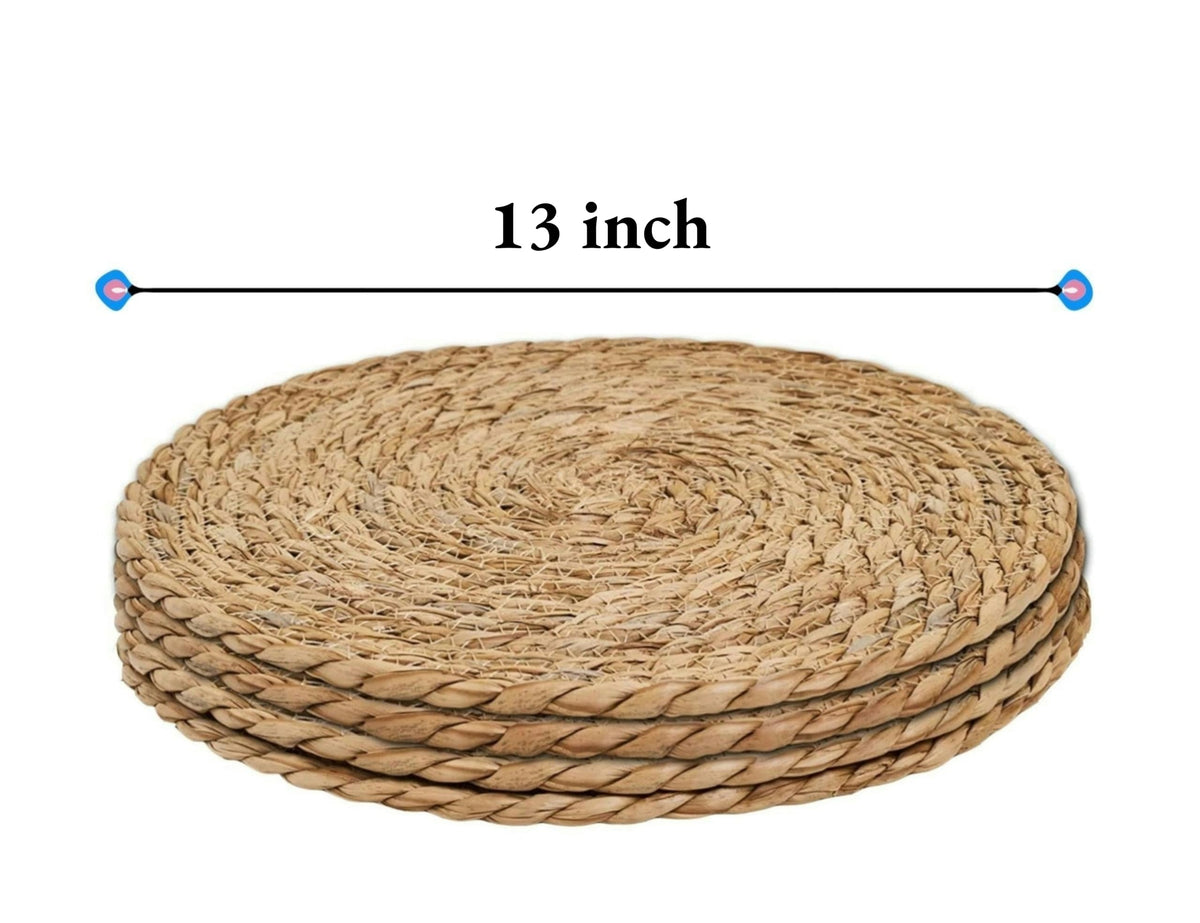 13 in Round Woven Placemats Plate Chargers Set of 4, Boho Farmhouse Rustic Woven Place Mats for Dining Table Decor