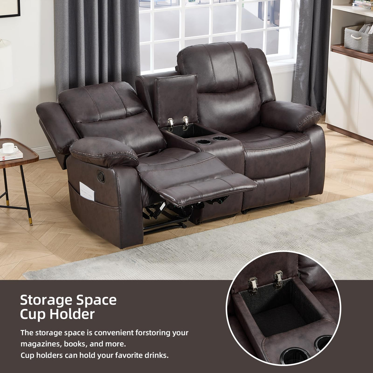 2 Pieces Manual Recliner Sofa Set, Faux Leather Reclining Couch Set, Included Loveseat Recliner Couch and 3 Seat