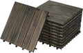 10 Pcs Outdoor Interlocking Deck Tiles, 12"x12" Acacia Wood Tiles for Patio, Porch, Balcony & Poolside, Striped