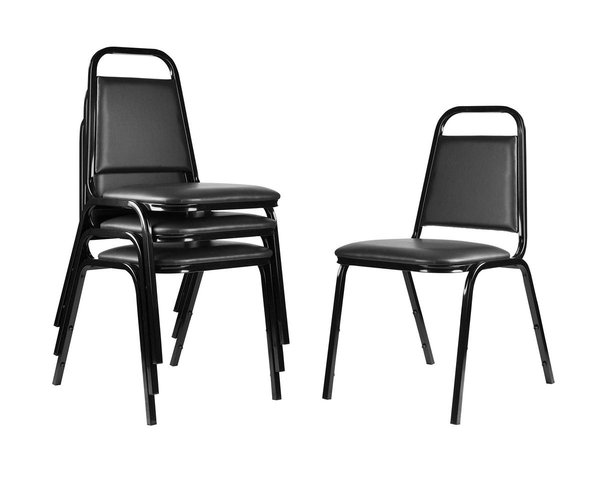 4 Banquet Chairs Premium Commercial Seating (4 Pack, Vinyl, Black, Black Frame)