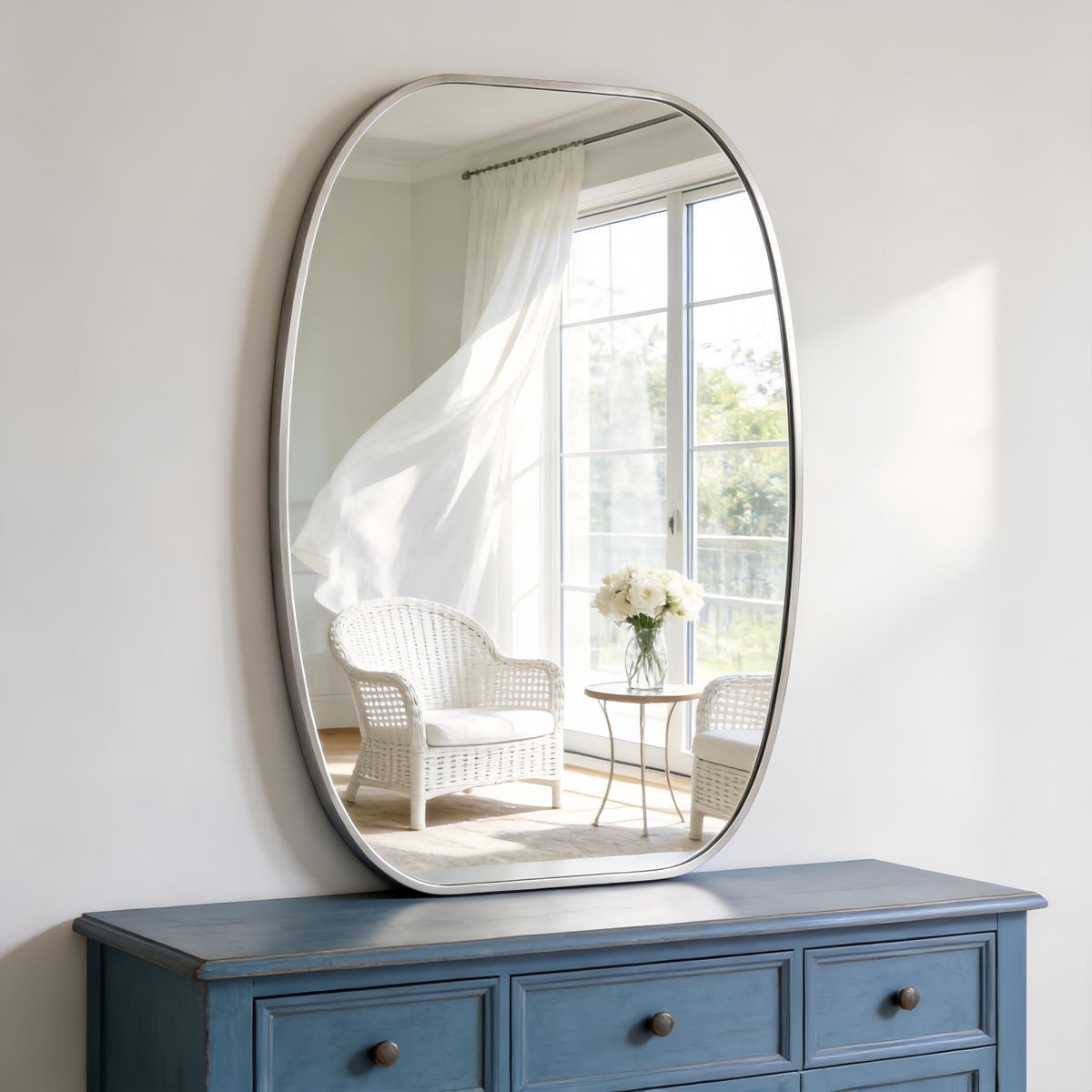 Silver Oval Bathroom Mirror 20x30 Inch, Oblong Vanity Mirror