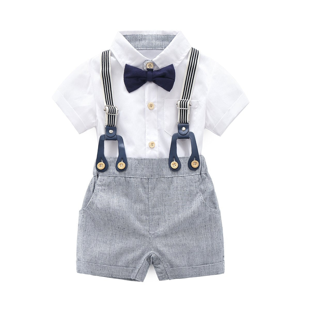 Newborn Baby Boys Gentleman Outfits Suits, Infant Short Sleeve Shirt+Shorts+Bow Tie+Suspenders