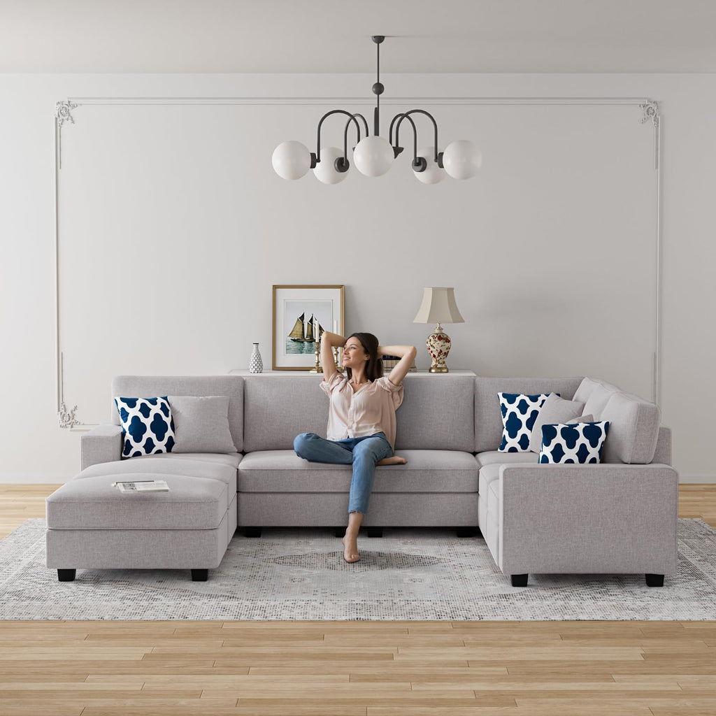 Oversized Modular Sectional Sofa, U/L‐Shaped Reversible Couch with Ottoman, Deep Seat Plush Polyester Sofa