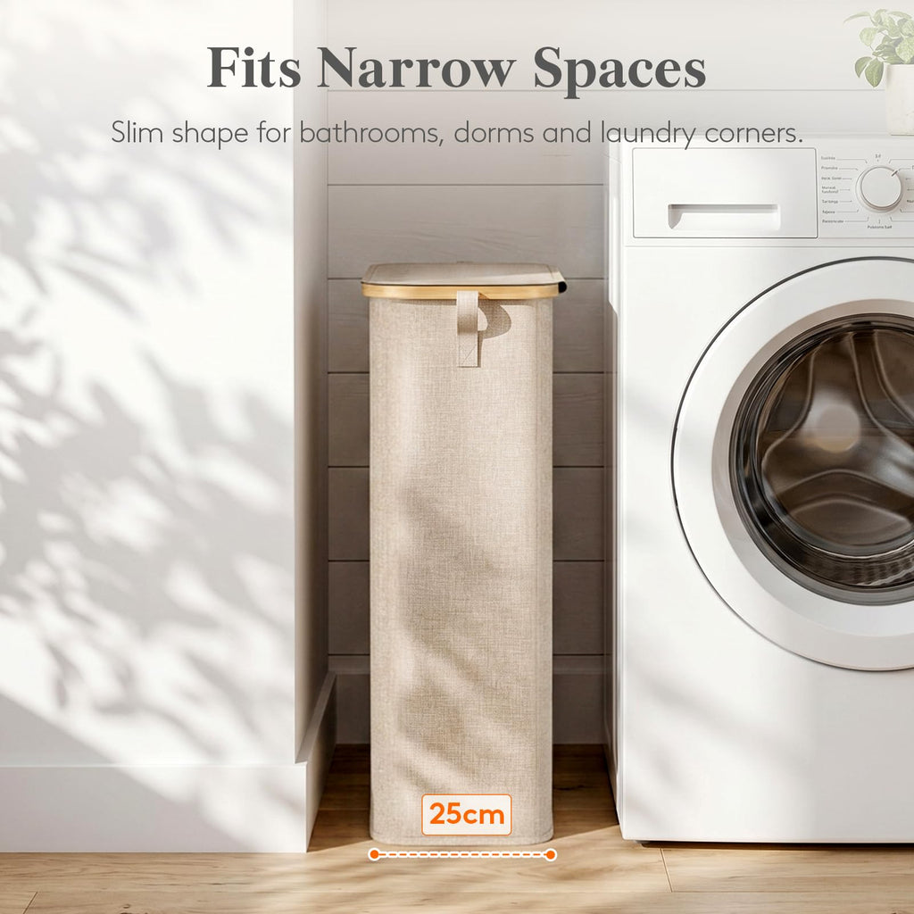 75L Slim Laundry Hamper with Lid and Removable Bag, Beige