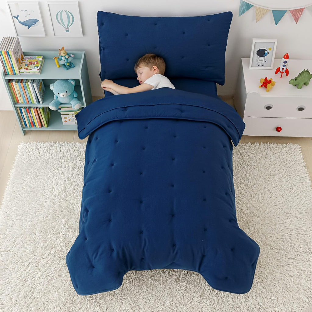 Toddler Bedding Set for Girls Boys 4-Piece Kids Bedding Sets Blue