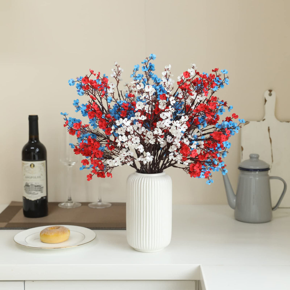 10 Pcs 4th of July Flowers Artificial Babys Breath Fake Silk Red White Blue Patriotic Flowers for Independence Day