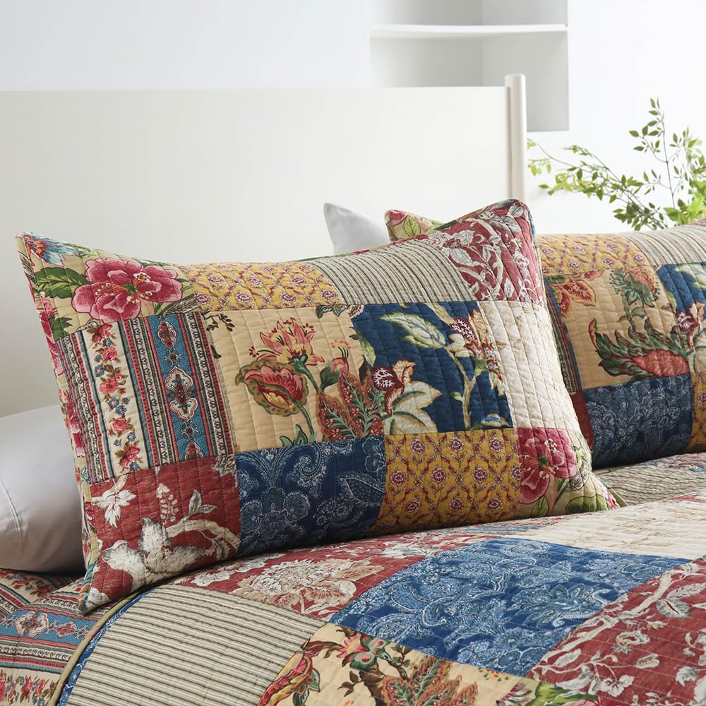 Cotton Bedspread Quilt Sets with 2 Shams, Soft Reversible Bedding Coverlet Sets Lightweight Comforters, Vintage Luxury