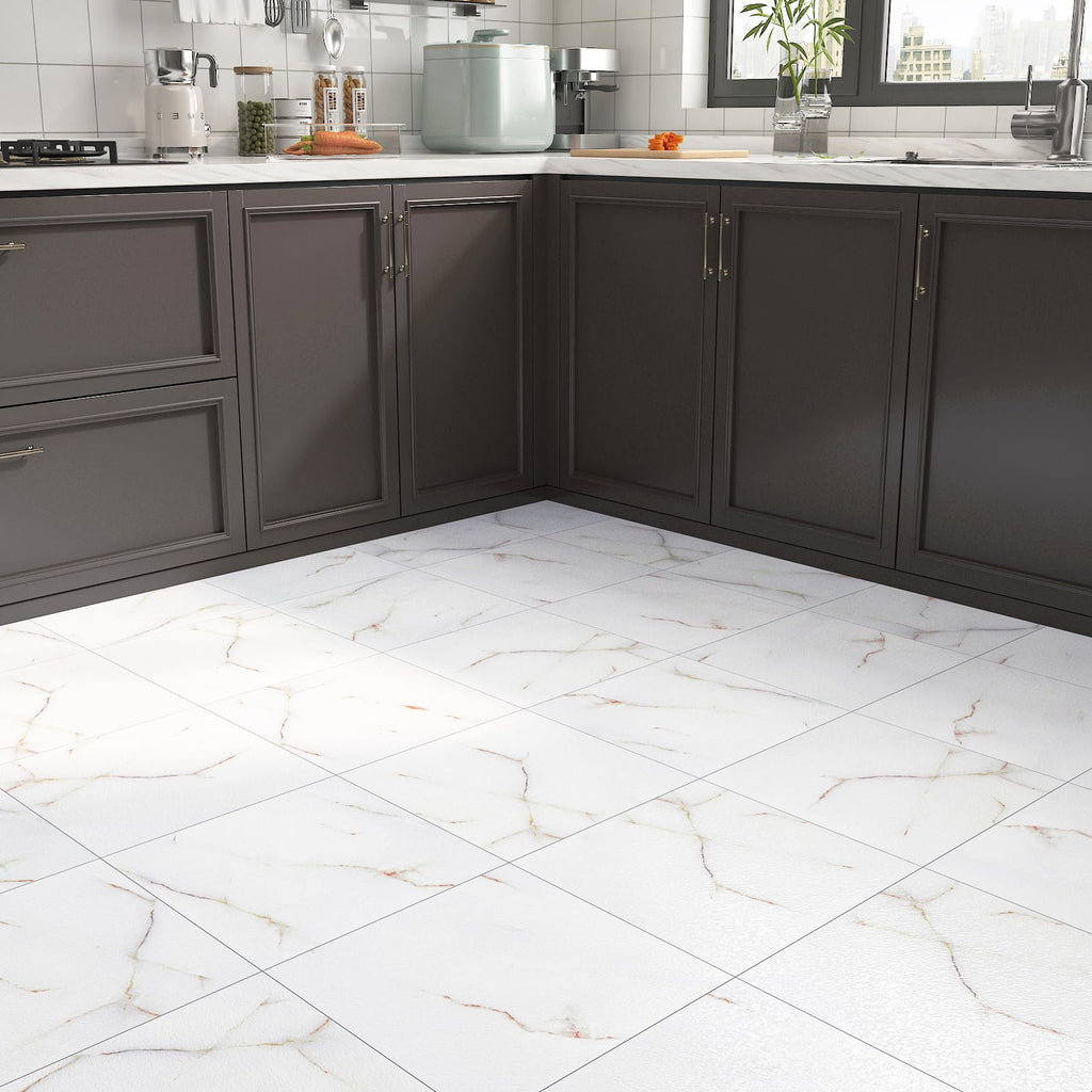 15-Sheet White Vinyl Flooring Peel and Stick Bathroom Floor Tiles Waterproof Pink Marble Peel and Stick Floor Tile