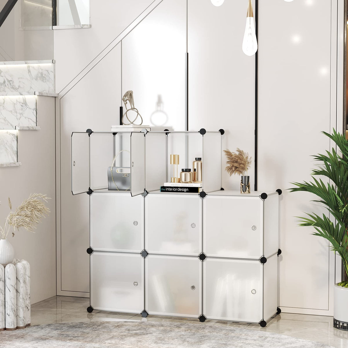 8-Cube Storage Organizer with Door Cube Shelf Closet Cabinet White