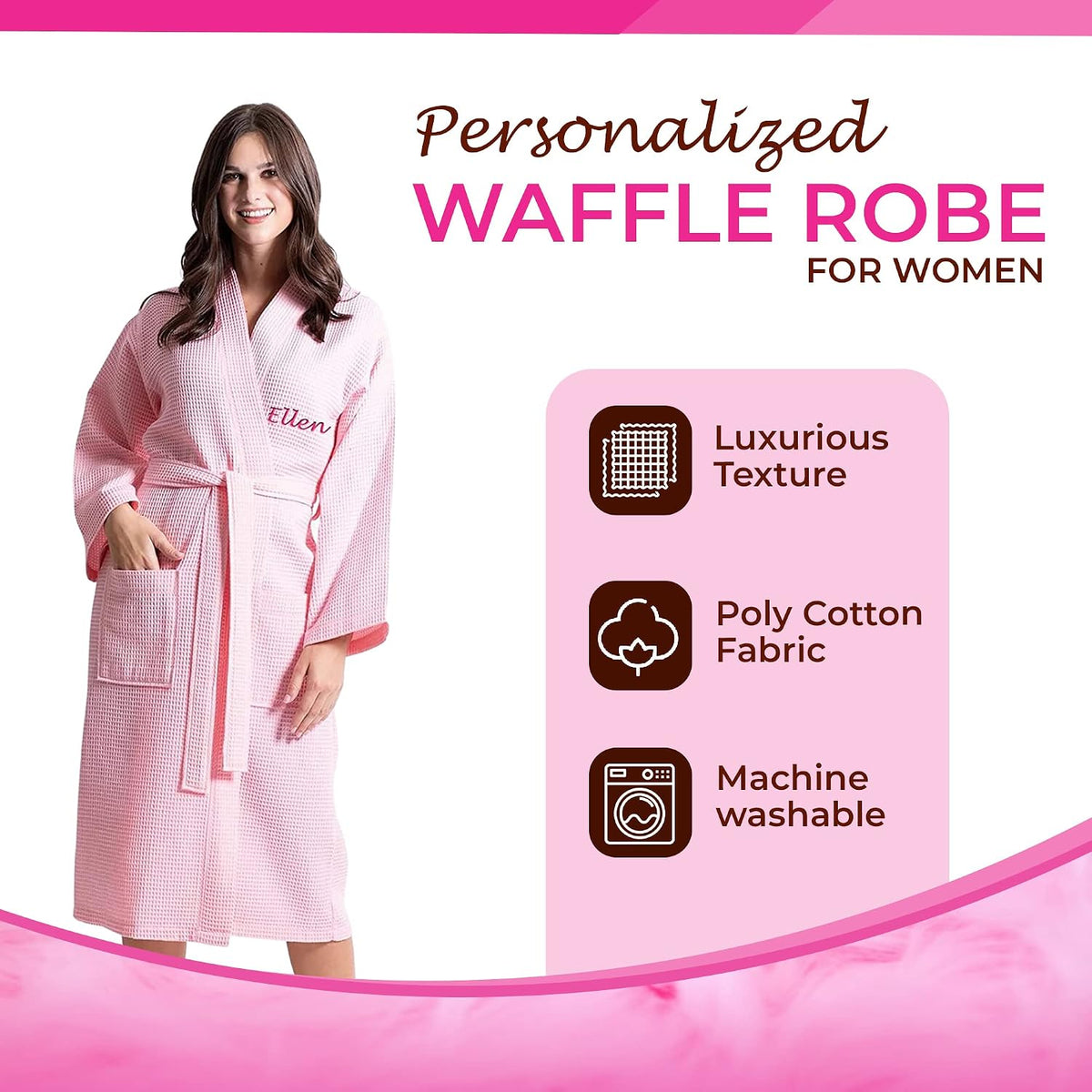 Waffle Robes for Women - Custom Bathrobes with Name on Front and Back - Ultra Soft and Luxurious Spa Robes