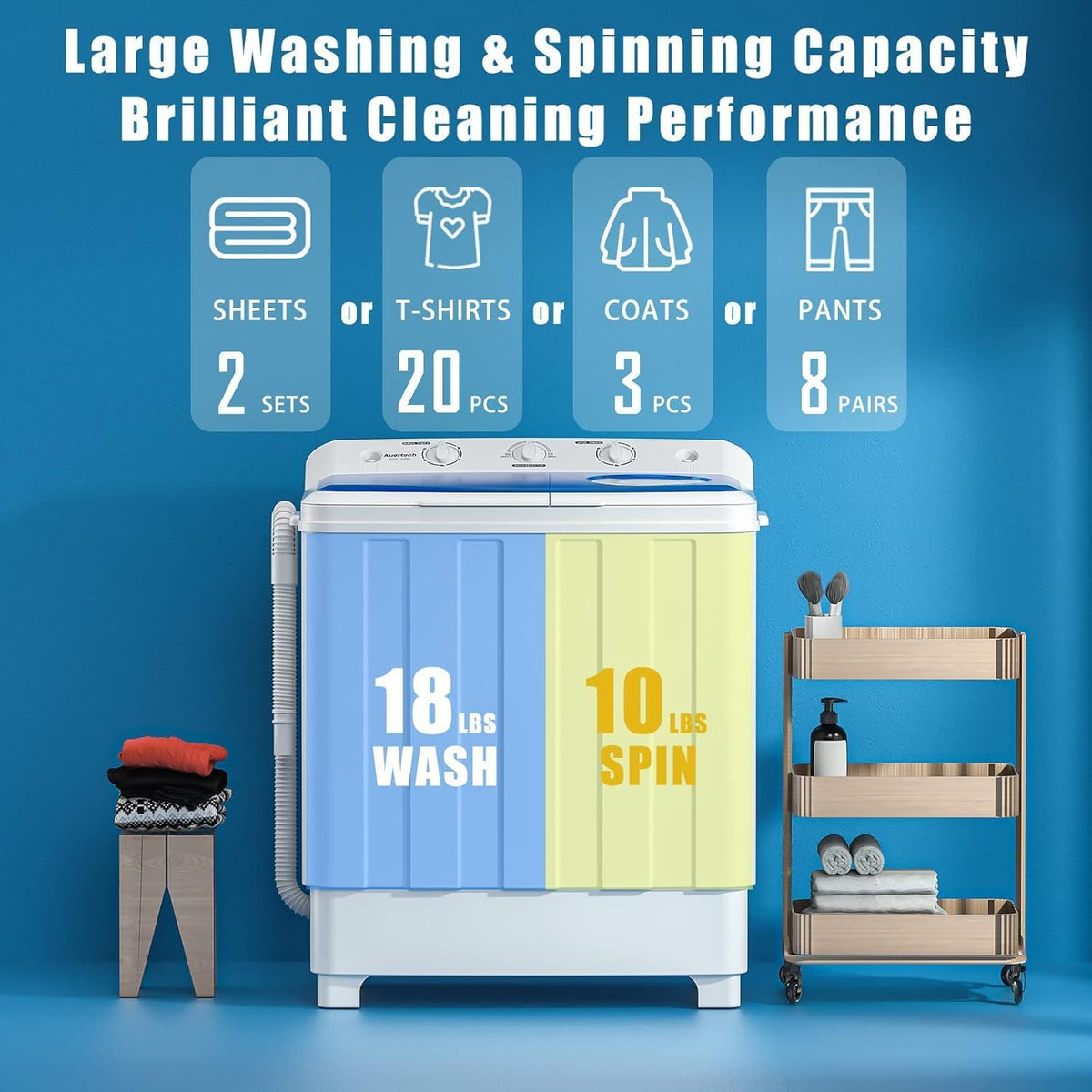 Portable Washer and Dryer Combo, 28 Lbs Twin Tub Washing Machine, 1.5 Cu.Ft Compact Clothes Dryer, Portable Washing