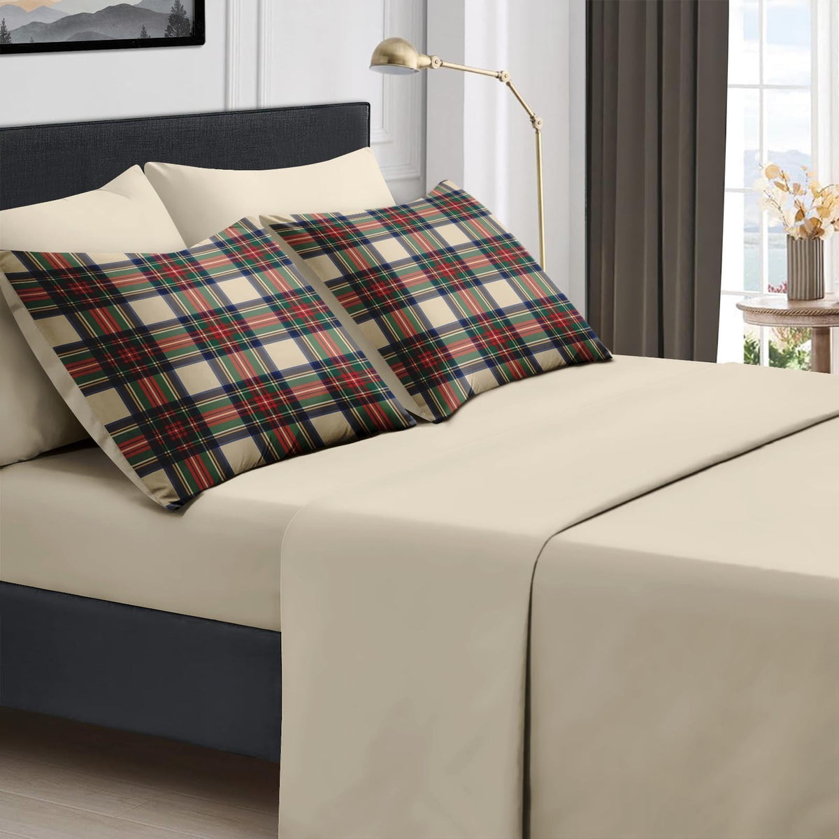 Comforter Set with Sheets, 5 Pieces Plaid Tartan Bedding