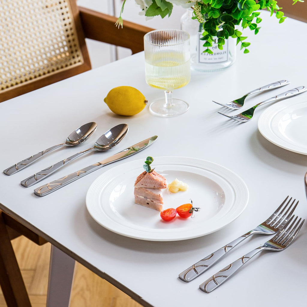 48PCS Stainless Steel Silverware Set with Steak Knives, Modern Flatware Set , Mirror Polished Cutlery Set with Forks