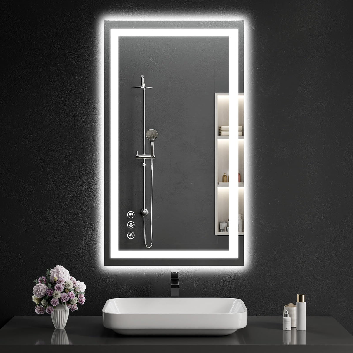 LED Bathroom Mirrors 24"x40" Bathroom Mirror with Lights for Wall, Backlit + Front Lit, 3 Colors, Anti-Fog, Dimmable