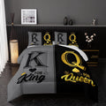 King and Queen Crown Comforter Set Black and Gray Couple Bedding Set，3Pcs Mr Mrs Comforter Set for Adults Couple Men