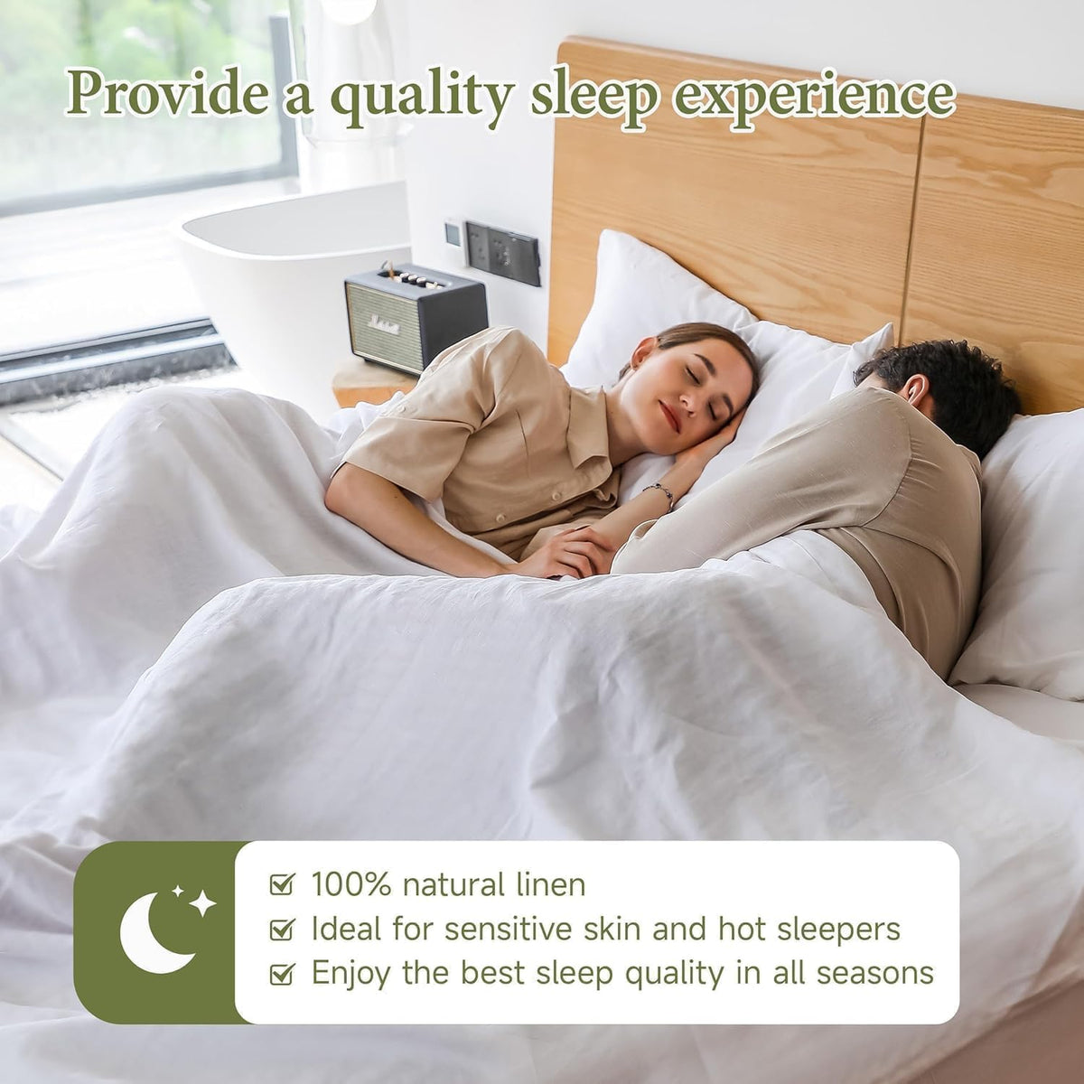 100% Linen Sheet Set Solid Color-4 Pcs Washed French Linen Bed Sheets(1 Flat Sheet, 1 Fitted Sheet, 2