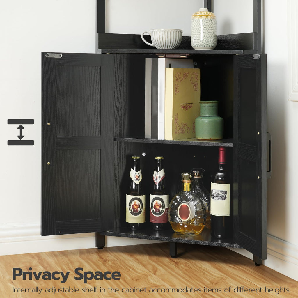 Corner Shelf with Storage, Tall Corner Storage Cabinet, 5-Tier Corner Bookshelf with Protective Fence, Black BB78CJ01