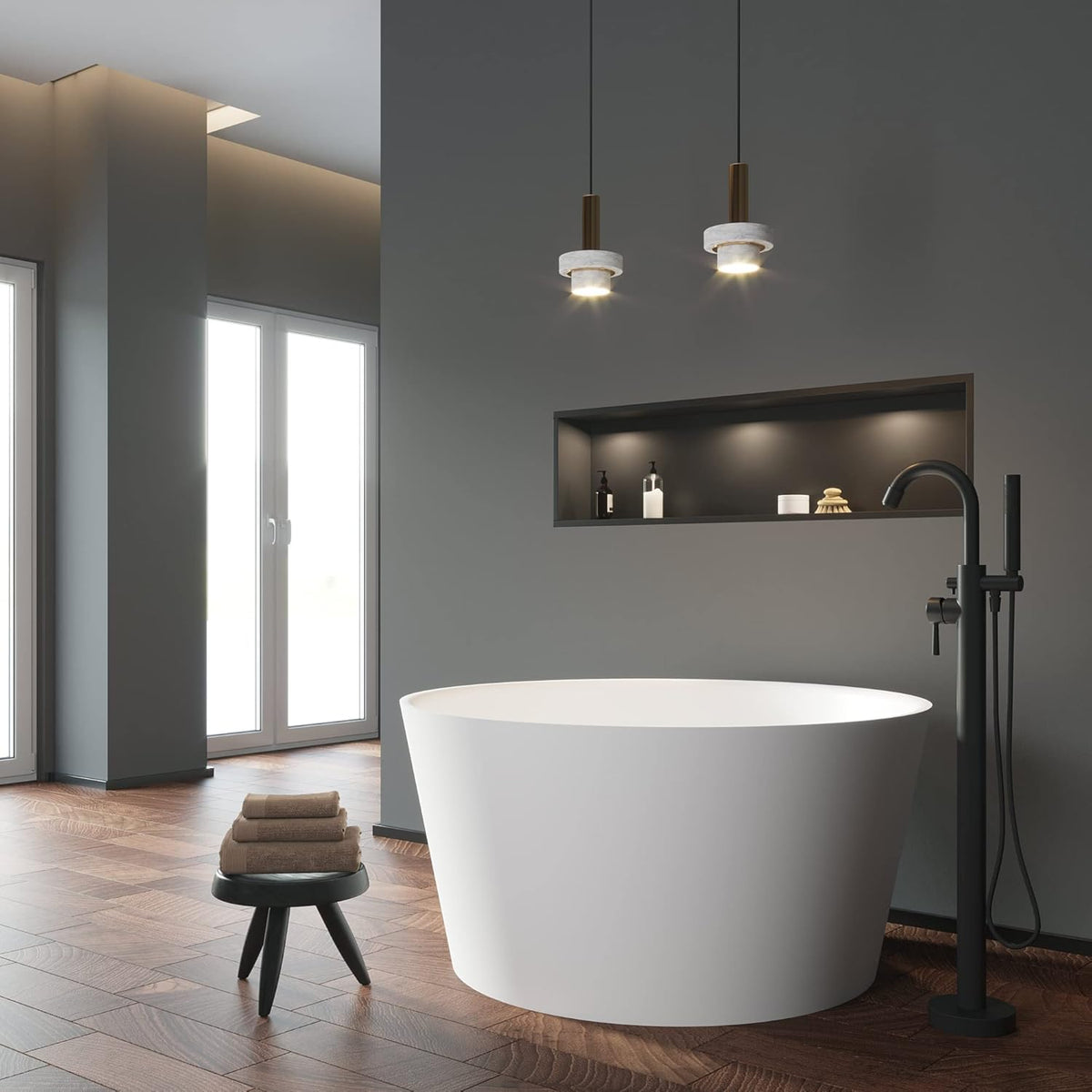078 48" Round Luxury Stone Resin Solid Surface Freestanding Bathtub White Modern-Roud 48"