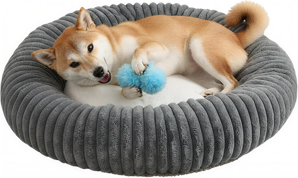 Short Plush Dog Bed Donut, Ultra-Soft & Machine Washable Dog Beds, Durable Round Calming Pet Bed for Cats and Small
