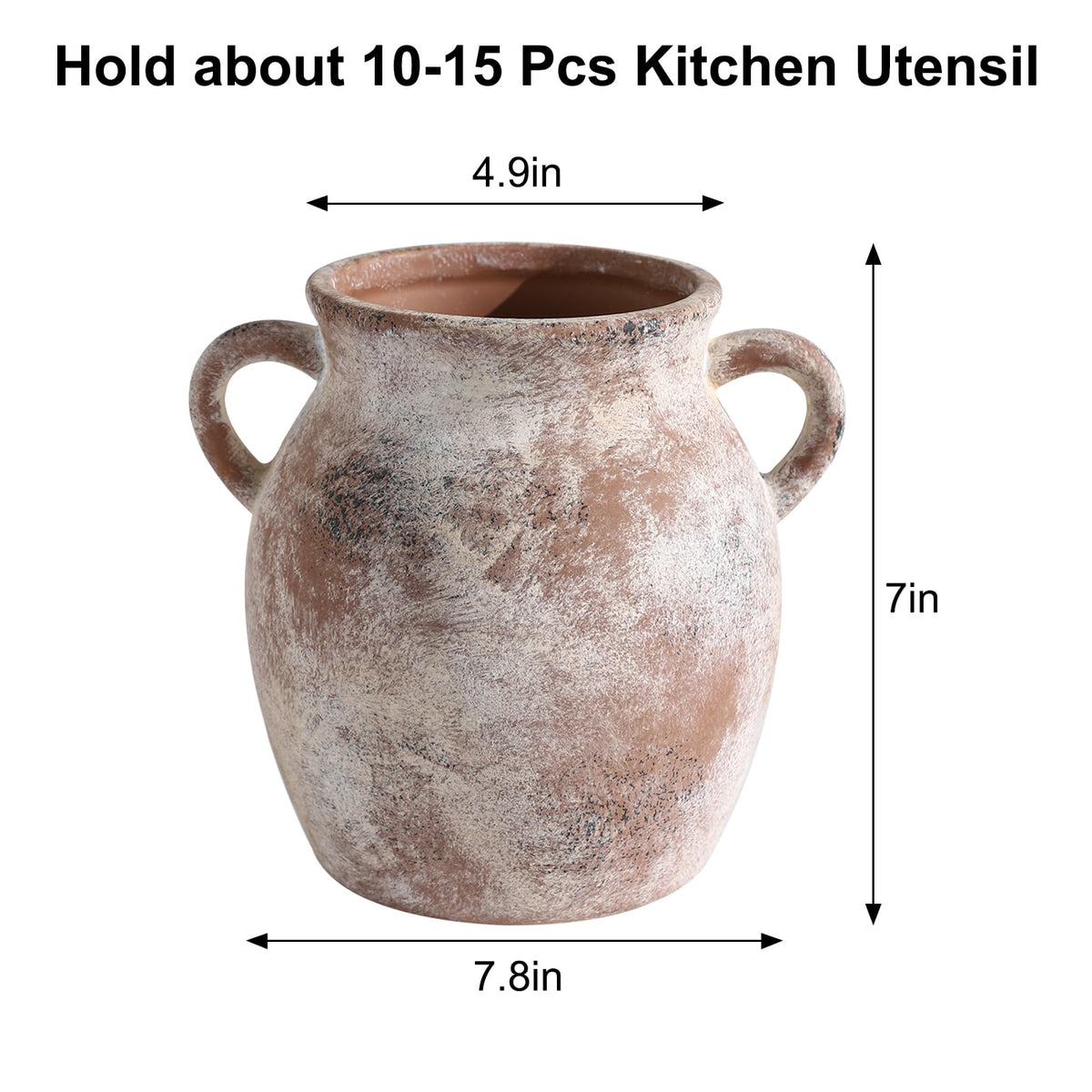 Ceramic Farmhouse Kitchen Utensil Holder for Countertop, Rustic Cooking Utensil Holder Crock Fit Counter.
