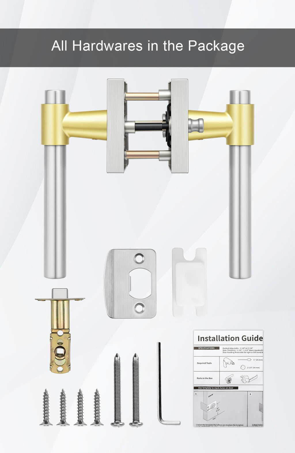 5 Pack Silver and Gold Interior Door Handles, Heavy Duty Privacy Door Handles Levers, Brushed Nickel Door Handles