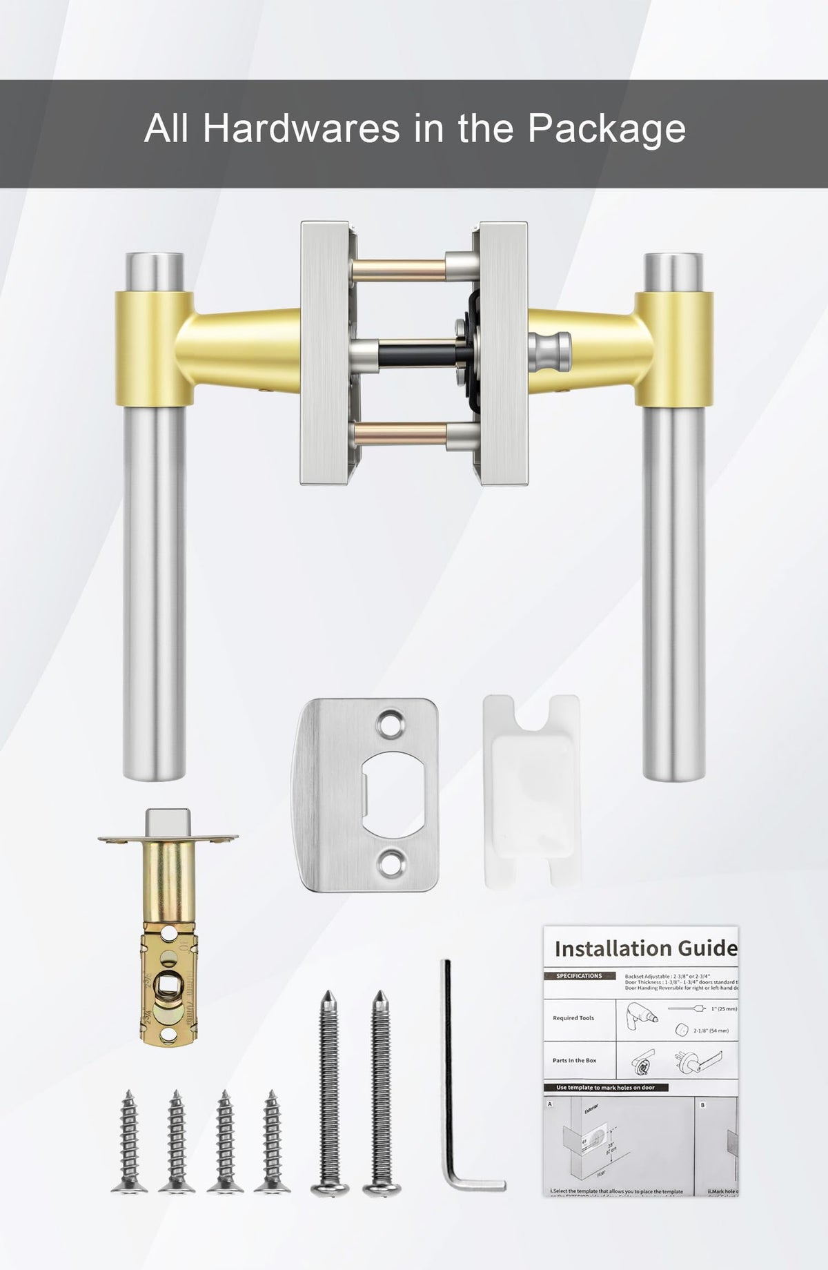 6 Pack Silver and Gold Interior Door Handles, Heavy Duty Privacy Door Handles Levers, Brushed Nickel Door Handles