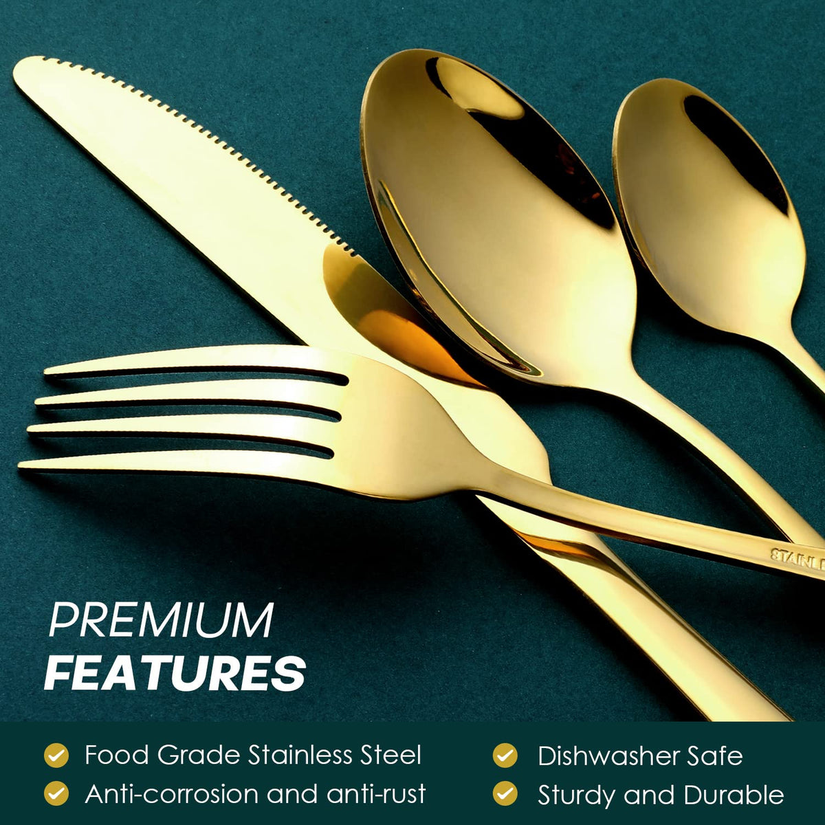 Gold Silverware Set, 24-Piece Food Grade Stainless Steel Gold Flatware Set, Kitchen Utensil Set Service for 6, Mirror