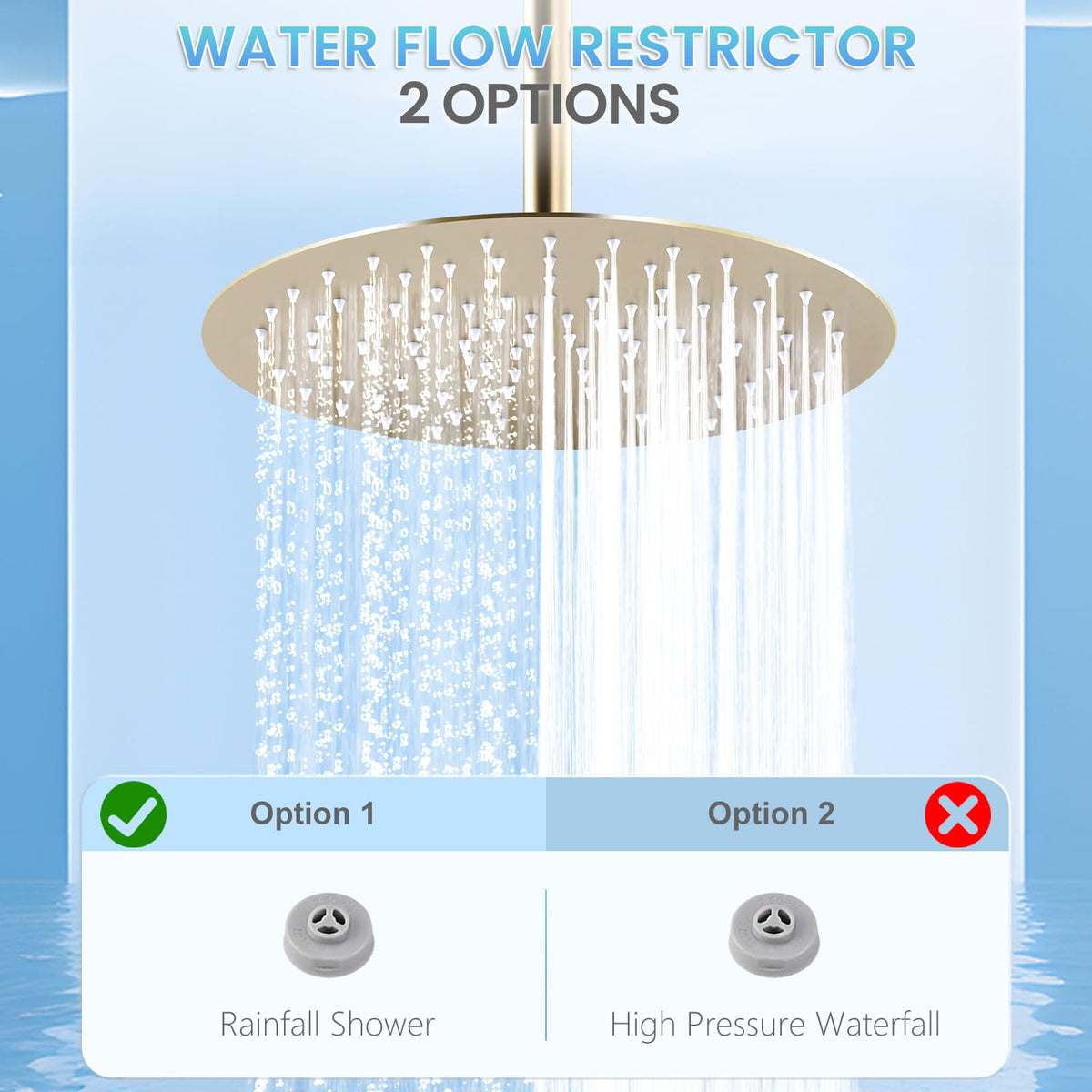 12 inch Brushed Gold Rainfall Shower Head - All Metal Stainless Steel Full Body Round Rain Shower with 120 Silicone