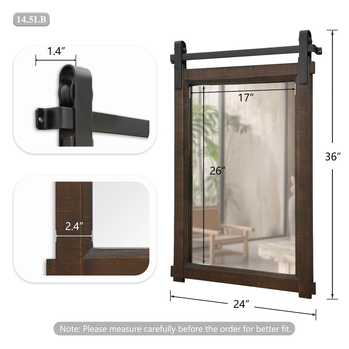 Farmhouse Bathroom Vanity Mirror: 24"x36" Brown Rustic Barn Door