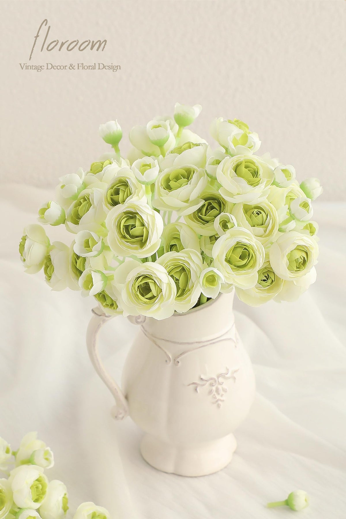 Ranunculus Artificial Flowers 18 Pcs Green Faux Silk Mini Ranunculus Bulk Fake Wedding Filler Flowers for DIY