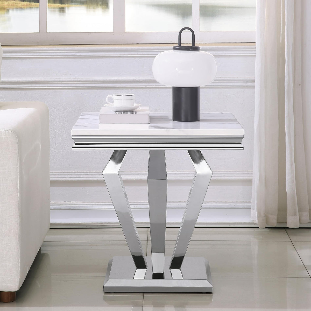 Modern 4 Piece Living Room Table Set, Includes 1 Coffee Table& 2 End Tables &1 Console Table, Luxury Faux Marble