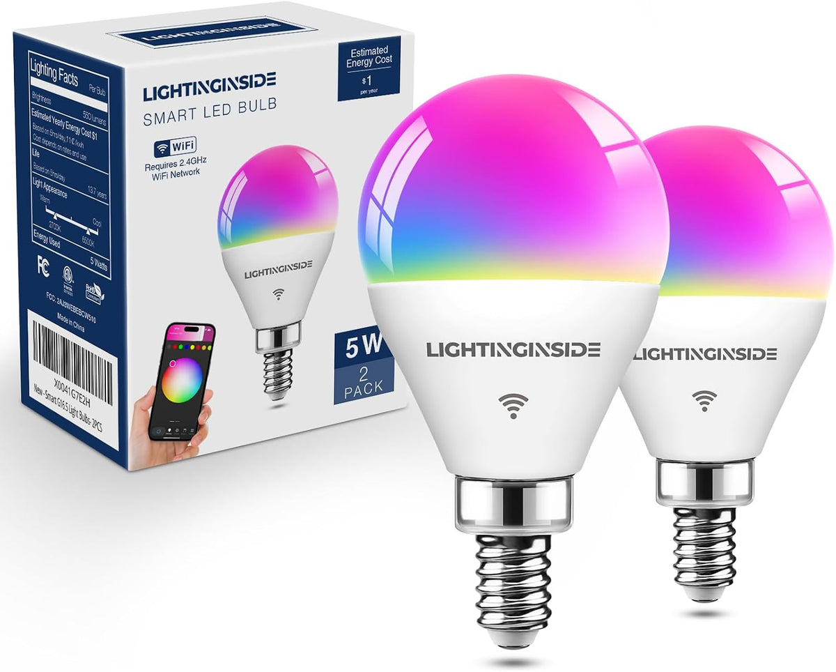 E12 Smart Light Bulb Compatible with Alexa/Google Home, 2PCS