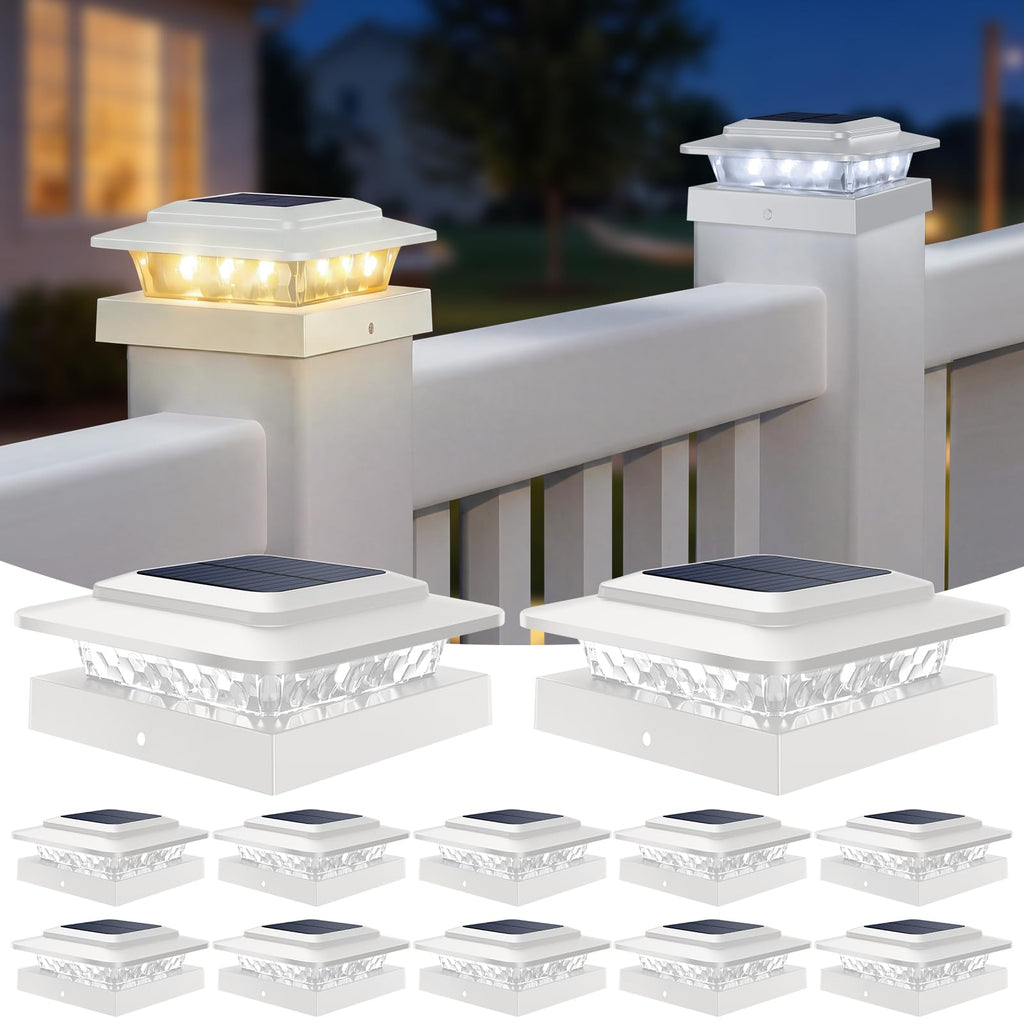 4x4 Solar Post Cap Lights Outdoor 12Pack- 3 Color Temperatures&2 Level Brightness, IP65 Waterproof, 16 LED Fence Deck