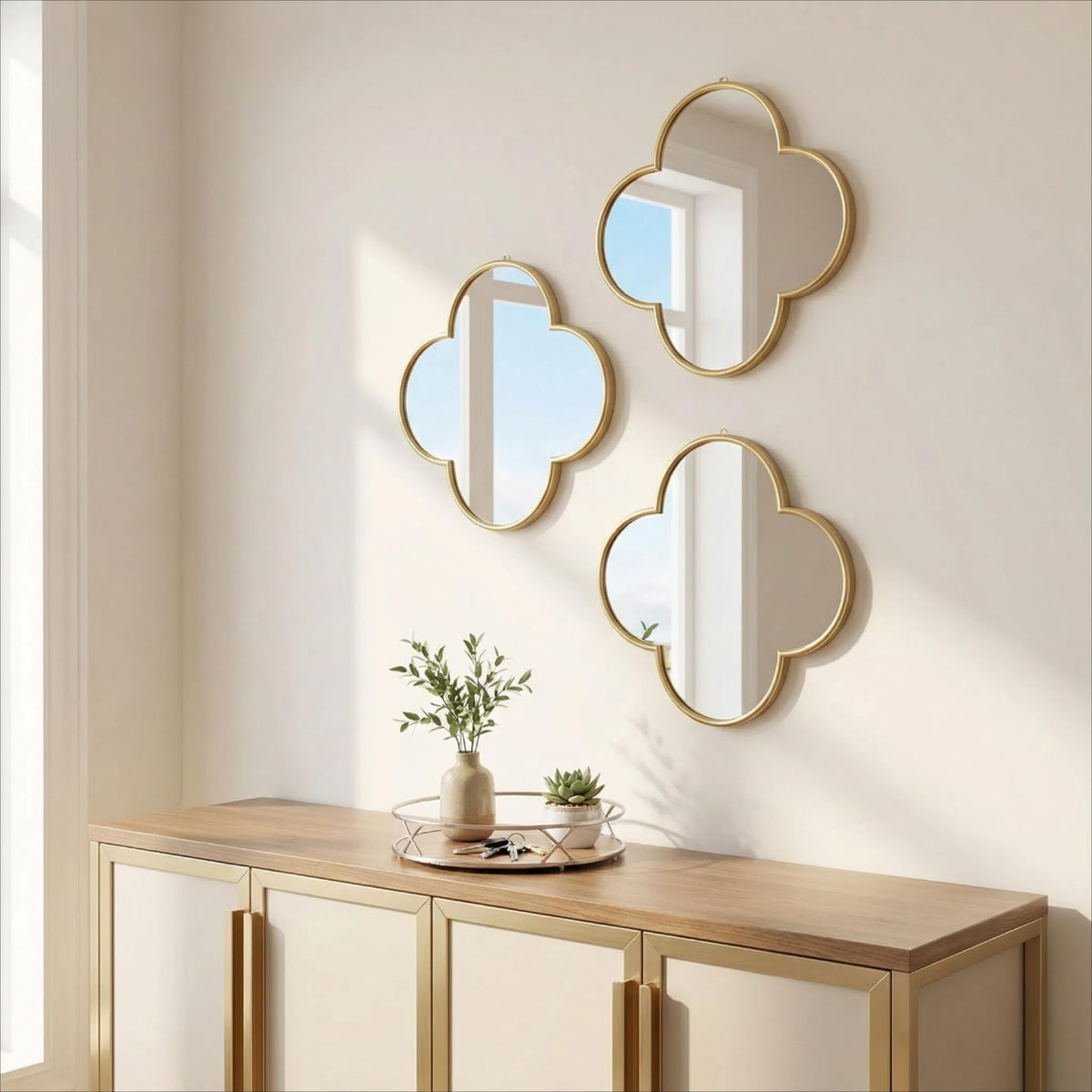 Gold Clover Wall Mirrors, 9.9 x 9.9 Inches, Set of 3