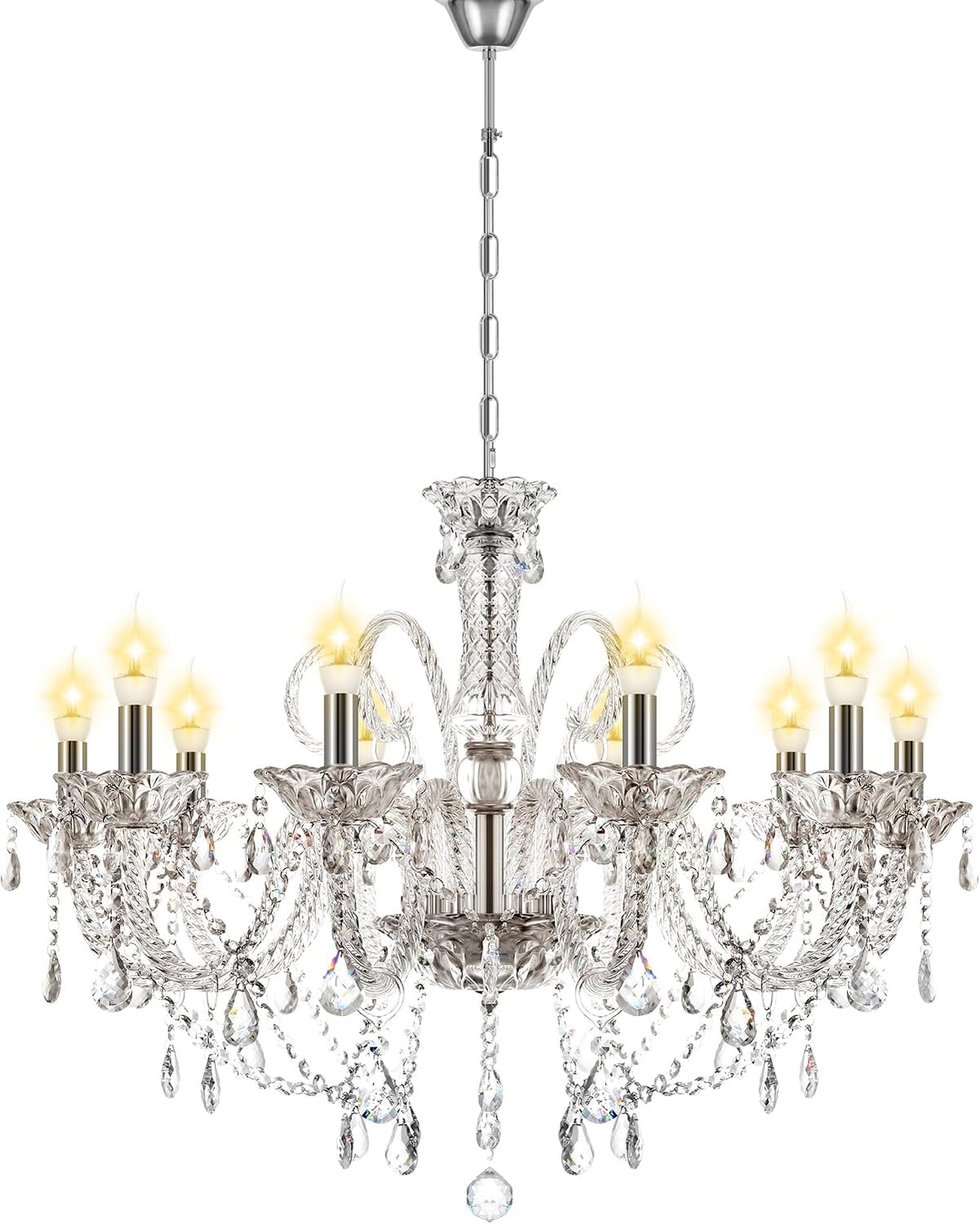 Ten-Light K9 Crystal Candelabra Chandelier for Dining and Living Rooms