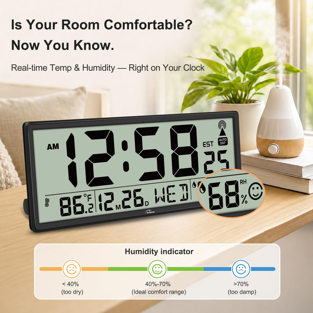 Inspired Nelson Style 14.5" Atomic Clock with Indoor Temp and Humidity, Battery Operated