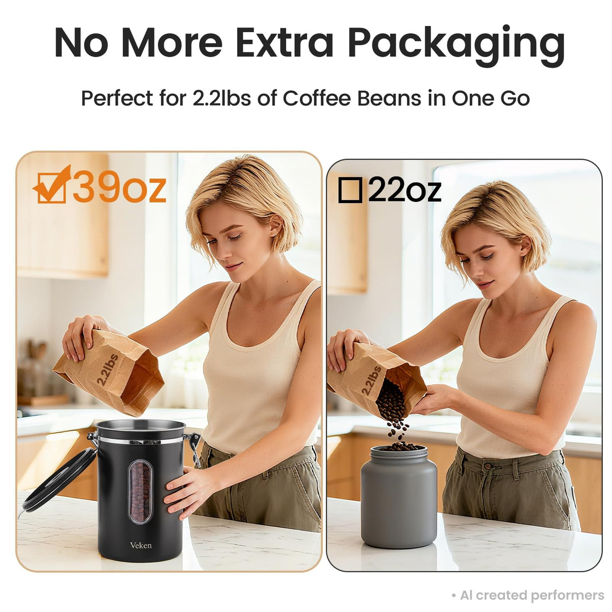 Coffee Canister with Window, 39OZ Large Airtight Stainless Steel Jars