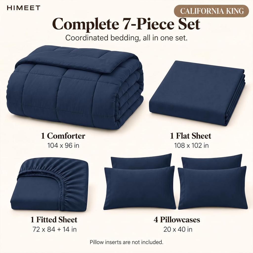 Comforter Set Navy, 7 Pieces Bed in a Bag