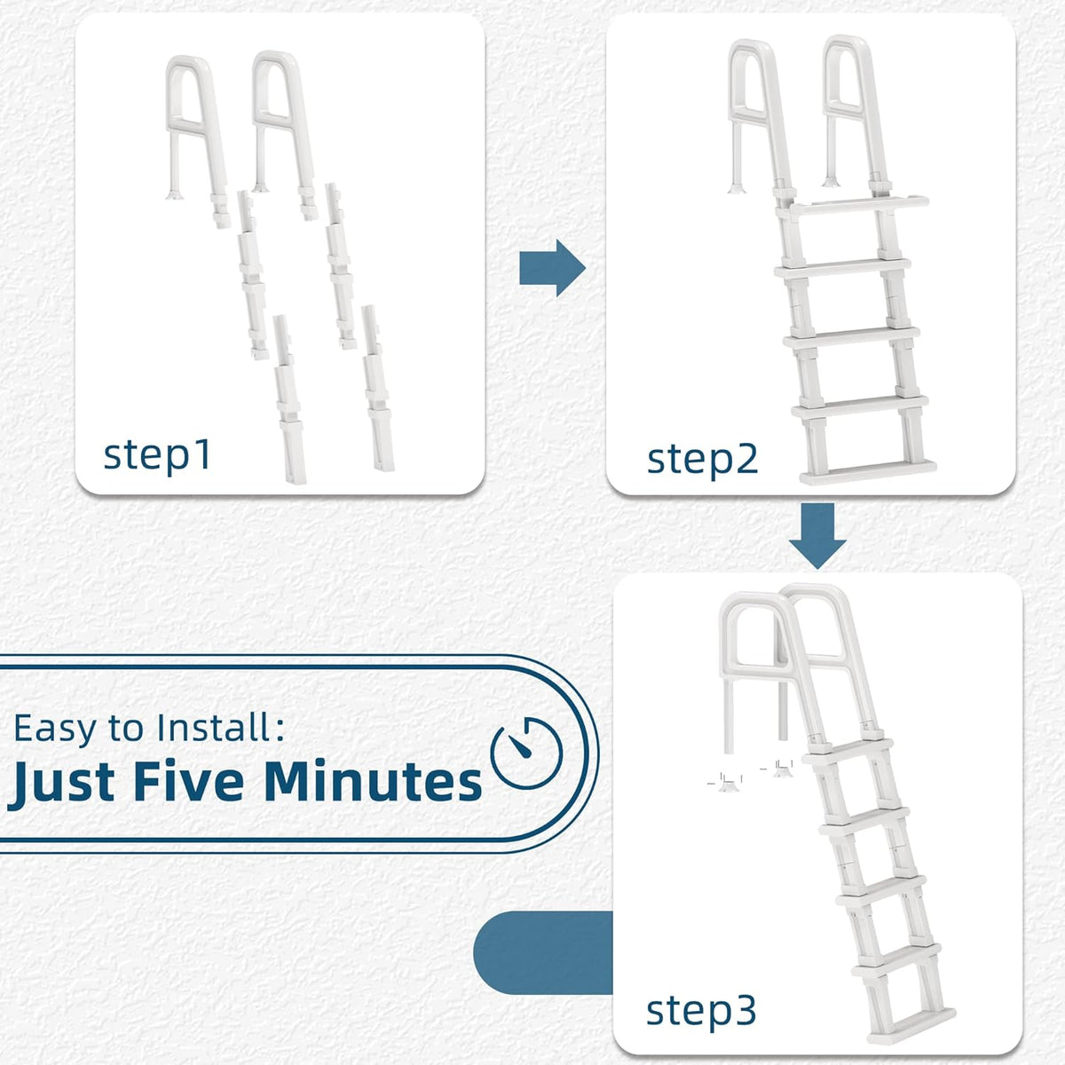 Pool Ladder, 5-Step Pool Stairs with Double Handrails and Non-Slip Steps for 47"-54" Above Ground and In-Ground