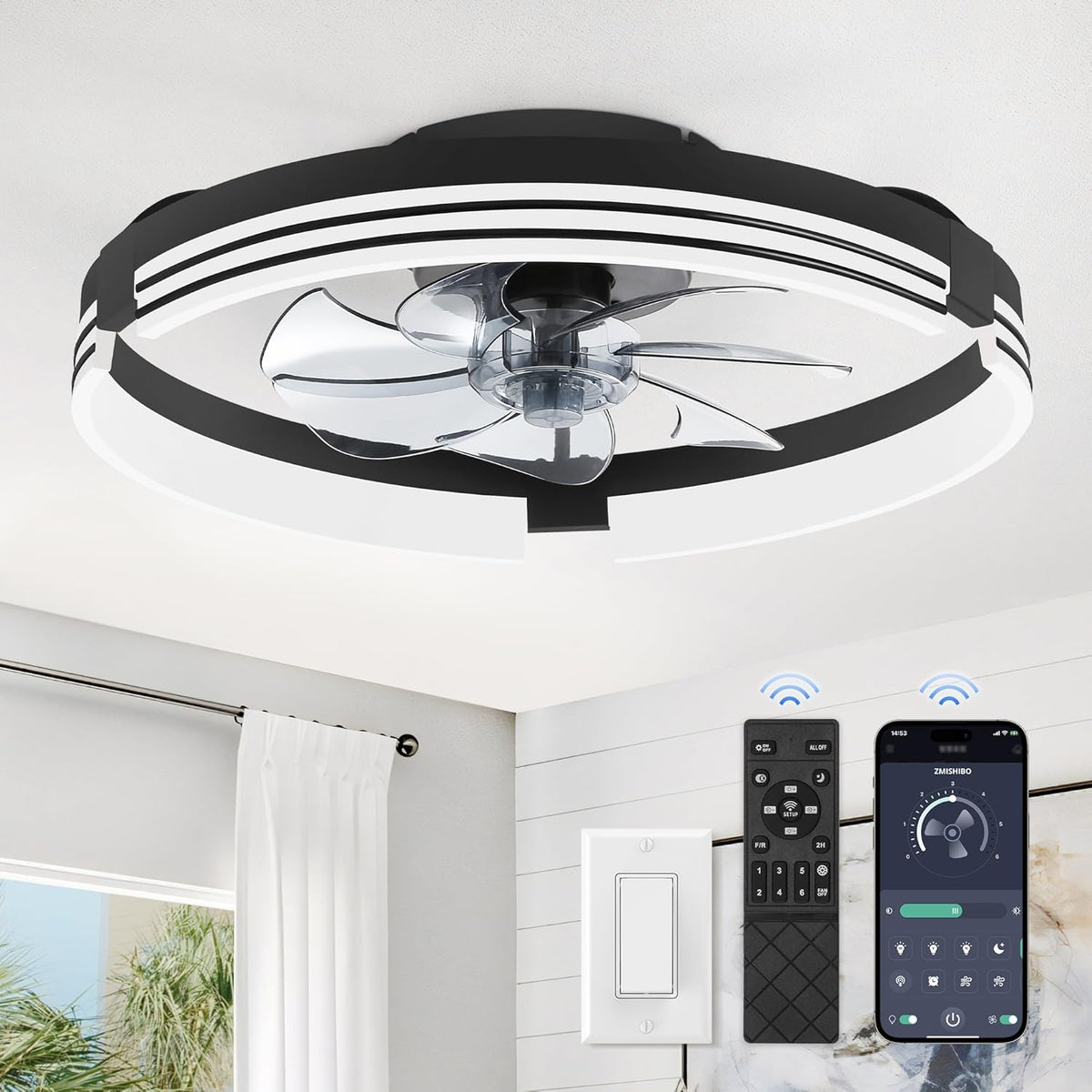 20" Flush Mount Ceiling Fan with Light & Remote