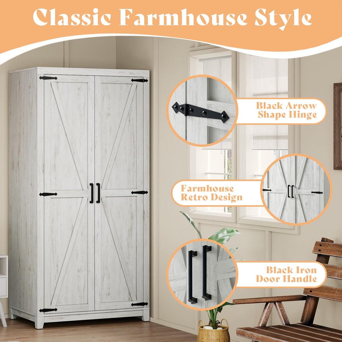 71'' Farmhouse Armoire Wardrobe Closet Set of 2