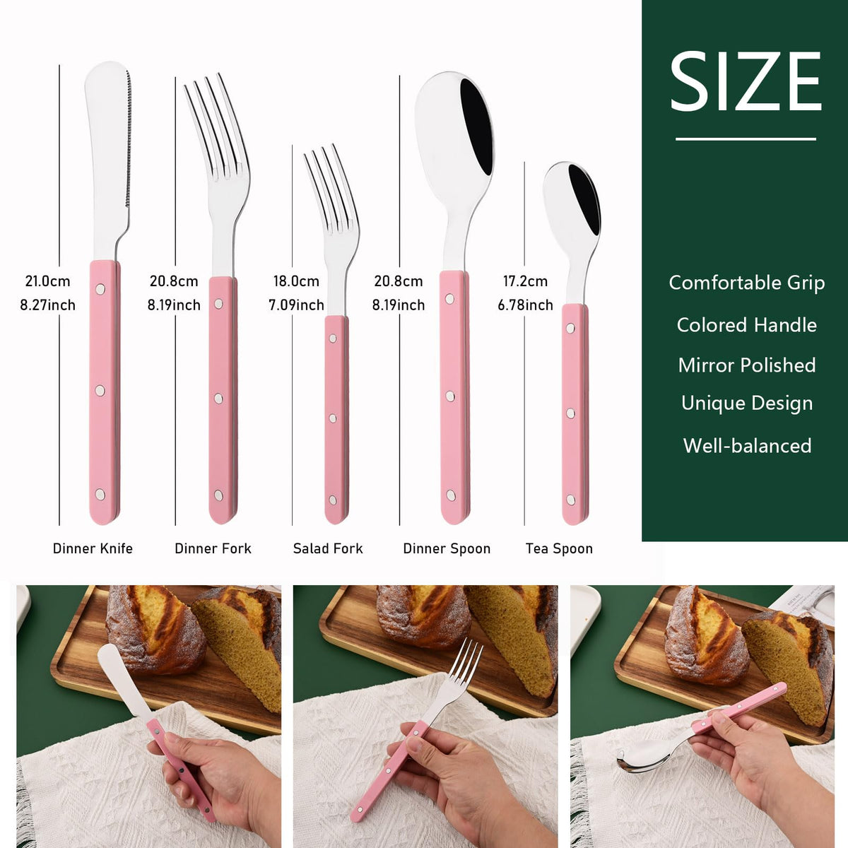30 PCS Stainless Steel Flatware Set for 6, Silverware Set with Colored Handles, Retro Style Forks Spoons and Knives