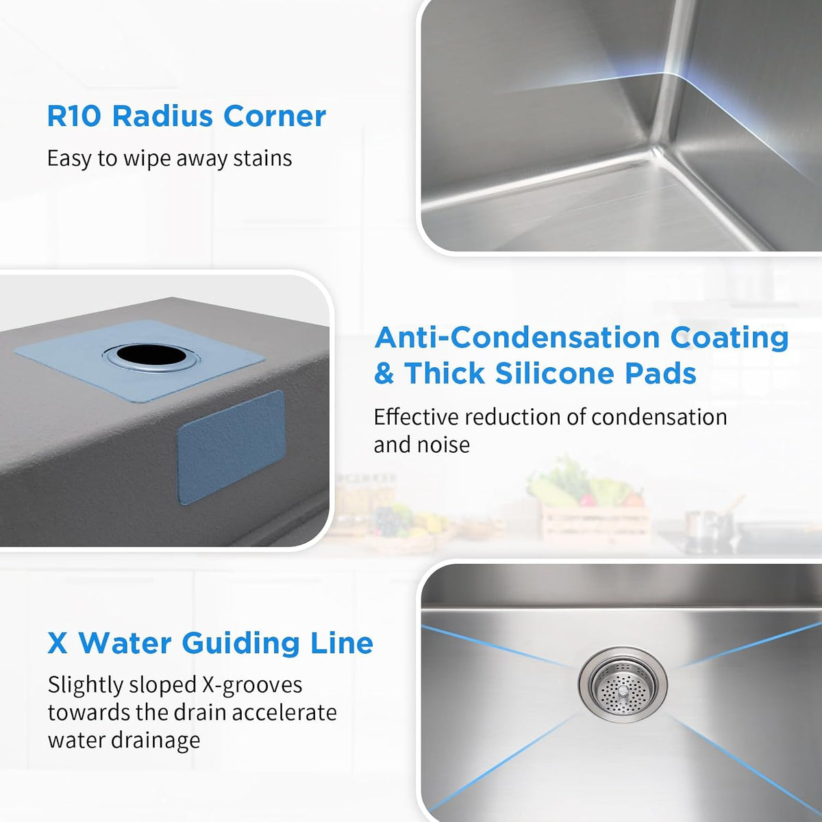 32 Inch Undermount Kitchen Sink - 11 Gauge (3mm) Stainless Steel, Single Bowl with Integrated Ledge, Superior Drain