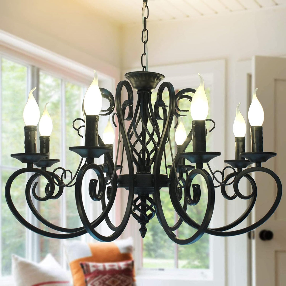 Eight-Light French Country Chandelier Sized for Kitchen Islands