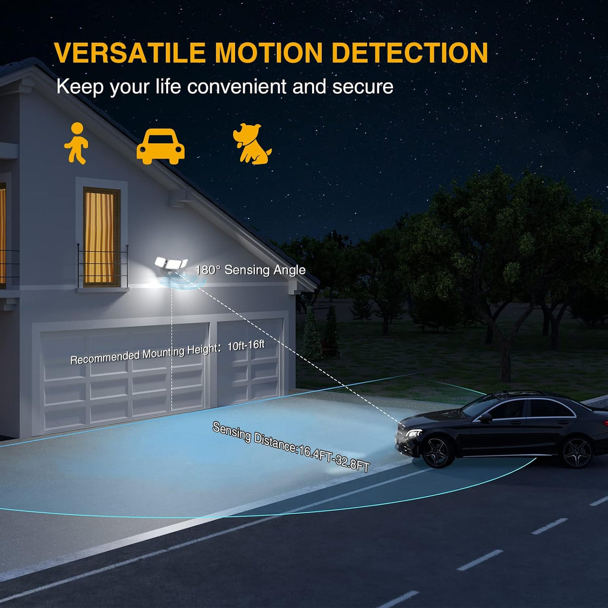 100W LED Security Lights Motion Sensor Light Outdoor, 9000LM Ultra Bright, 6000K, IP65 Waterproof Flood Light Motion